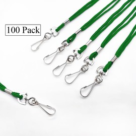 HOSL 100 Pack Badge Lanyards Office Lanyard ID Card Lanyards Business Card/Students/Employee Lanyards Round 36" With Swivel Hook (Green)