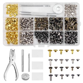 Lixiluxia 180 Pairs Leather Rivets Set, 3 Sizes Hollow Rivets for Leather, Leather Rivets, Leather Rivet Set, Rivet Pliers Set, Clothing, Impact Rivets, Round Head Rivets Tool, Riveting Tool for