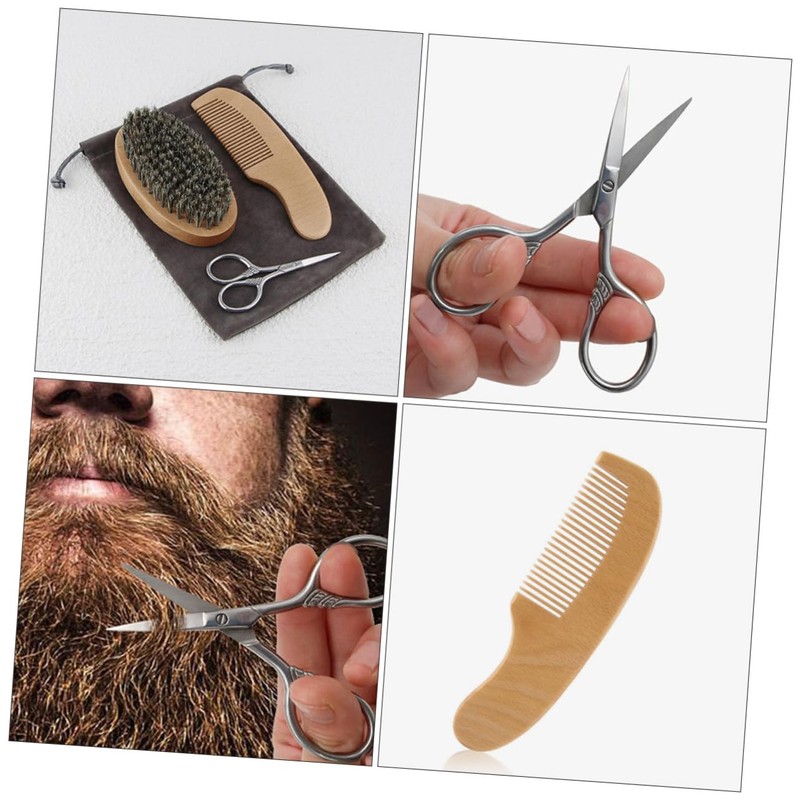 Baluue 2 Sets Men's Beard Grooming Kit Beard Scissors Brush