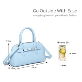 Women's Chic Design Top-Handle Stylish PU Leather Handbag with Crossbody Strap - NAVY