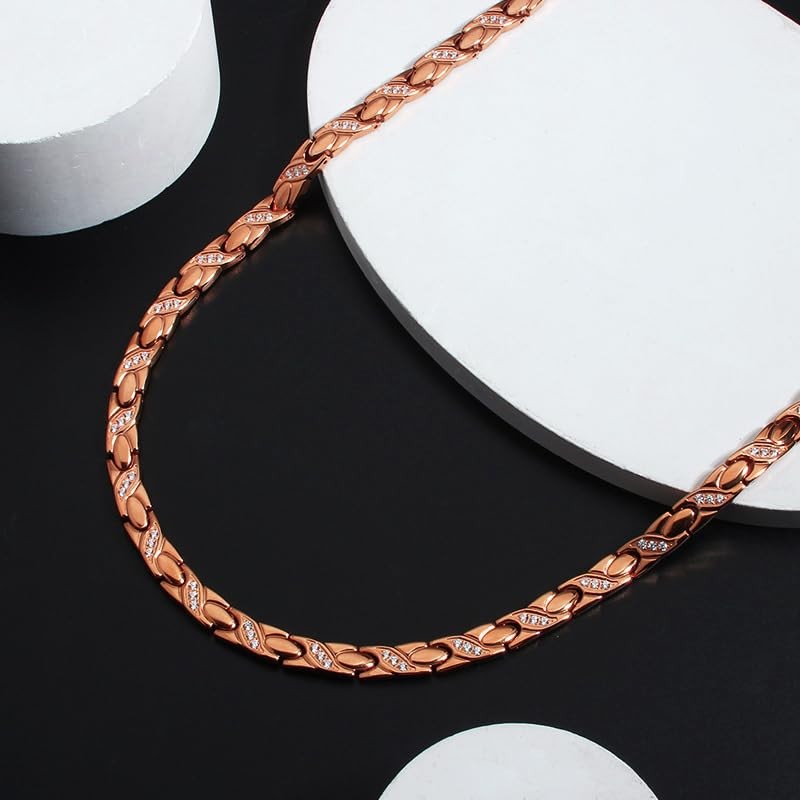 Lobyka Germanium Necklace, Women's, Titanium, Hematite, Pink Gold, Birthday Gift,