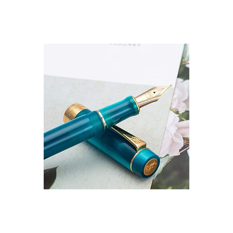Jinhao 100 Pluma estilográfica estilo clásico azul pavo real, acrílico,