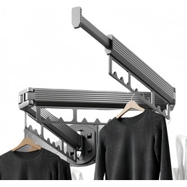 Puixieom Mounted Wall Drying Rack, Laundry Hanger Dryer Rack, Laundry Hanger Rack, Wall Mounted Clothes Rack, Laundry Room Hanging Rack(Foldable/High-Bearing/Never Fall Off/Third Generation/Grey)