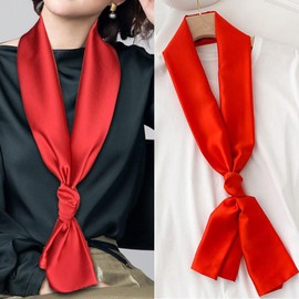 Long Satin Scarf Solid Color Neckties Neck Hair Scarf Belt Sash for Women (red)