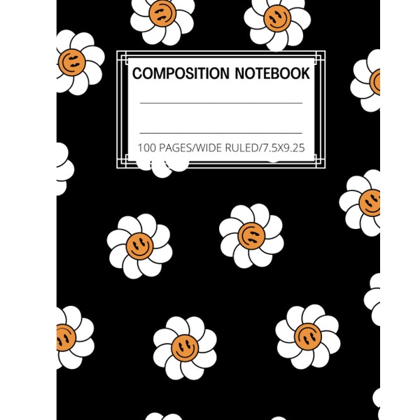 Composition Notebook Wide Ruled: Smiley Flowers Pattern Cute Aesthetic Preppy