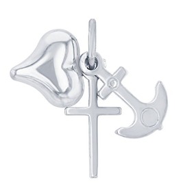 Jewelry America 14K White Gold Polished Faith Hope Love Charm Religious Pendant, White Gold
