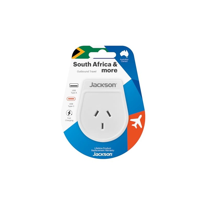 Jackson AUS - South Africa USB-A & USB-C Travel Adapter,