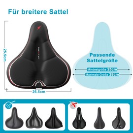 TECHCYC Bicycle Saddle Cover, Double Layer Memory Foam Bicycle Seat Padding, Ergonomic Design, Unisex Wide Saddle Cover with Reflective Strips, Suitable for Exercise Bikes, City Bike (26 x 25 cm)