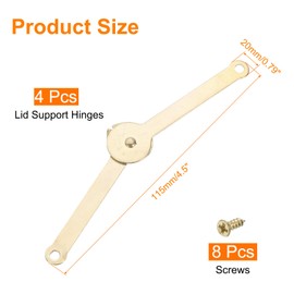 sourcing map 4Pcs Lid Support Hinge, 2.7"x0.8" 180 Degree Rotatable Folding Hinges, Lift Support Lid Stay Hinge for Cabinet Wooden Box Bin Wardrobe, Gold