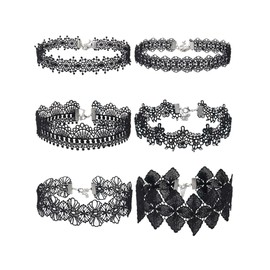 Mudder Choker Necklace Black Choker Lace Choker Gothic Necklace for Women Girls, Black, 6 Pieces