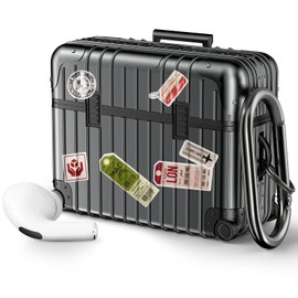 KOREDA Compatible with AirPods Pro 2nd/1st Generation Case Cover, Cute Funny Suitcase Design Case for Airpods Pro 2nd/1st Gen, Fashion Protective Hard Case for Women Men with Keychain (Black)