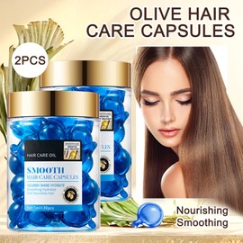 60PCS Hair Serum Oil Capsules, Moisturizing Hair Serum for Frizzy, Dry and Damaged Hair, Smooth, Non-greasy, Refreshing Long Lasting Nourishing Hair Oil for Women（Olive）