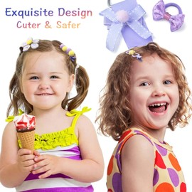 Baby Girl's Hair Clips Cute Hair Bows Baby Elastic Hair Ties Hair Accessories Ponytail Holder Hairpins Set for ittle Girls Teens Toddlers,48 pieces Pack (Purple & lightsalmon)