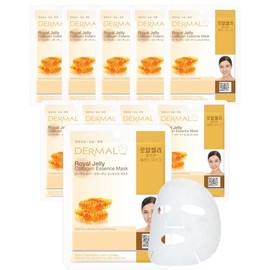 DERMAL Mascarillas Faciales Coreanas De Jalea Real Y Colágeno (Paquete De 10) - Hidratación Intensiva Para Aliviar El Estrés Y Mejorar La Elasticidad 