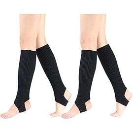 Guojanfon Fashion Yoga Socks for Women Girls Workout Socks Toeless Training Dance Leg Warmers(Black,Gray,White,Purple) (SET of 2 Black)