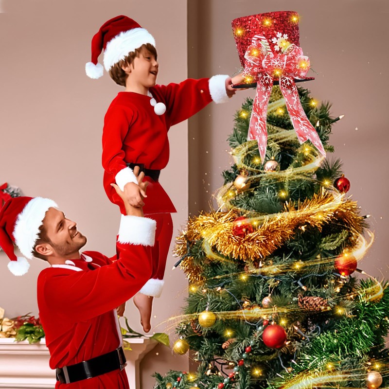 Christmas Tree Topper Hat, Velvet Red Top Hat Tree Topper