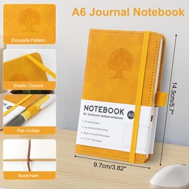 A6 Lined Hardcover Notebook, 192 Pages Journal Notebook with Elastic Band Closure and Ribbon Bookmark, Journals for Writing for Work, Business, Study(Yellow)