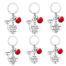 6PCS Teacher Keyring Thank You Teacher Gifts Teachers Birthday Retirement Gifts Graduation Gifts for Teachers