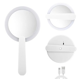 Trez Treamer Handheld Rotating LED Cosmetic Mirror，Portable Rechargeable Makeup Mirror with Rotating Switch, Perfect Makeup Tool for Travel and Home Use White