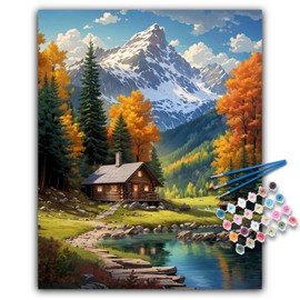 Paint by Numbers for Adults - Snowy Mountain Adult Paint by Numbers Kits Canvas without Frame, DIY Village Lake Landscape Acrylic Oil Painting by Number for Adults, Perfect for Gift Decor (16x20 inch)
