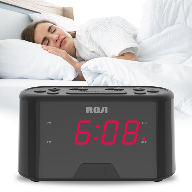 RC551 Digital Clock Radio, Black; Dual Wake Alarm, Sleep Timer,