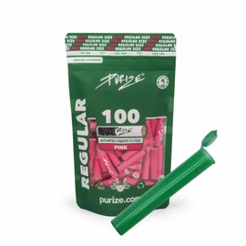 PURIZE 9 mm Activated Carbon Filter, Regular Size, Includes Joint Tube and 1/5 Sticker, Choice of Quantity and Colour (50x - 420x) (Pink, 100)