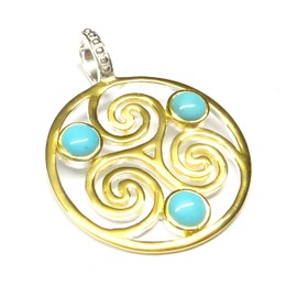 Silver Plated Turquoise Triskele Pendant Sterling Silver Protection Symbol Unisex, Sterling Silver