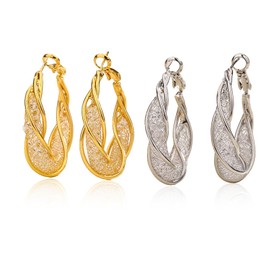 Xumann 2PCS Silver Hoops Earrings Set for Women, Twisted Sterling Silver Hoop Earrings, Hypoallergenic Lightweight (Gold+Silver)