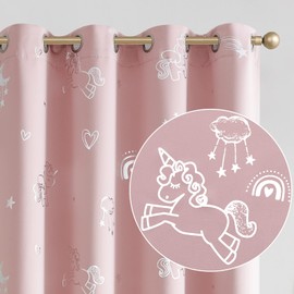 jinchan Pink Blackout Unicorn Curtains for Girls Kids Room Thermal Insulated Curtains Silver Foil Print Curtains Room Darkening Grommet Curtains 63 Inches Long Pink 2 Panels for Bedroom Living Room