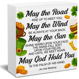 Irish Blessing Decor, May Your Troubles Be Less and Your Blessings Be More Wooden Block Sign, St. Patrick's Day Decorations, Irish Decorations for Home, 5 X 5 Inches
