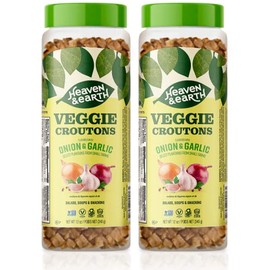 Heaven and Earth Onion Garlic Veggie Croutons, 12oz (2 Pack) | Gluten Free, Low Carb, Great for Salads, Soups, and Snacking