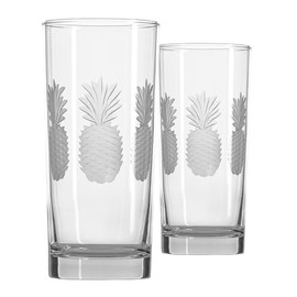 Rolf Glass Fresh Pineapple Highball Glass | 15oz Cooler Glasses | Lead-Free and Diamond-Wheel Engraved | Heavy Base, Thick Glass | Made in the USA | Tropical Etched Pineapple | Set of 2