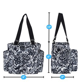 NGIL Small Utility Tote Small Carry on Travel Tote Bags for Women, Women Mini Work Tote Caddy Bag (Royal Damask-black)
