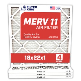 Filter King 18x22x1 Air Filter | 4-PACK | MERV 11 HVAC Pleated A/C Furnace Filters | MADE IN USA | Actual Size: 17.5 x 21.5 x .75"