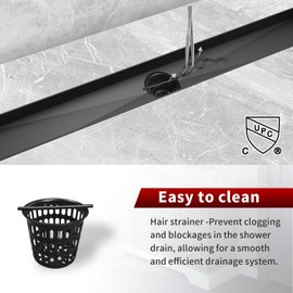 Sharp-tec Linear Shower Drain, 28 inch Shower Drain with Removable Pattern Cover, Matte Black 304 Stainless Steel Rectangle Floor Drain, Adjustable Feet and Hair Strainer Included (Model 101)