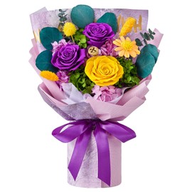 Forever Flowers, Preserved Roses Bouquets, Purple Roses, Birthday Gifts for Women, Mothers Day Flowers for Mom (Purple)