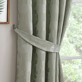 Curtina - Green Curtain Tie Backs - Sage Green Curtain Tiebacks - Green Floral/Botanical Curtains Holdbacks - Floral Leaf/Leaves Tie Backs