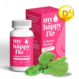 My Happy Flo PMS Support Supplement for Women with Iron, PMS Relief Hormone Support for Women, 10-in-1 PMDD Supplements for Women | DIM & I3C Indole-3-Carbinol for Cramp Relief, Heavy Flow - 60 Caps