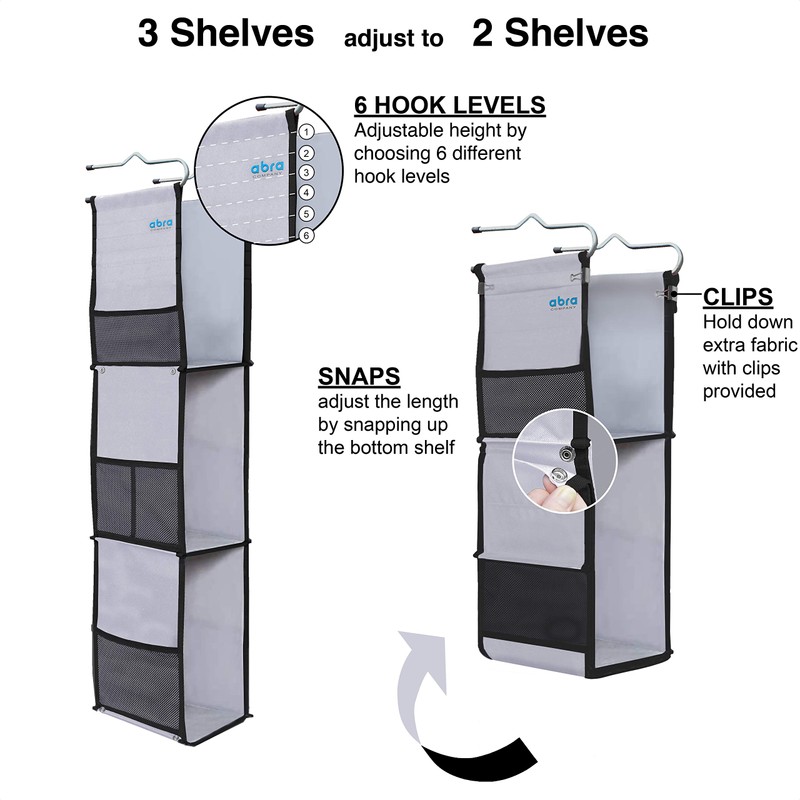 ABRA® 3 Shelf Hanging Locker Organizer for School, Gym, Work,