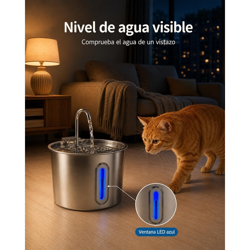 Fuente de Agua para Gato de 2.2L, 6 Filtros Bebedero