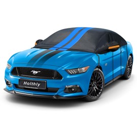 Holthly Half Car Cover Top for Sedan/Coupe/Cabrio, Windshield Cover for Ice and Snow, Roof Car Cover Waterproof All Weather with Reflective Strips and Side Elastic Hooks. H3 (Up to 139 inch)