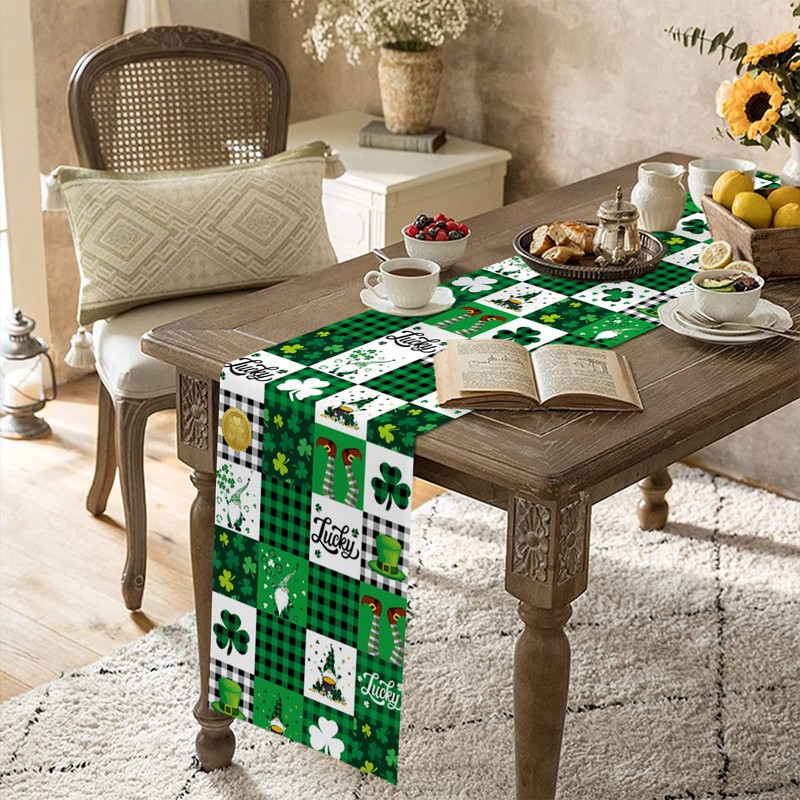 St Patrick's Day Table Runners Cotton Linen Lucky Shamrock Clover