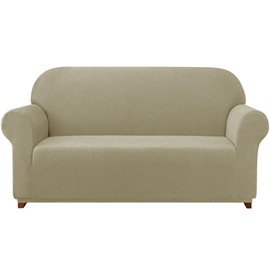 SUBRTEX Stretch Loveseat Sofa Slipcover 2 Piece Sofa Cover 2 Seater Soft Couch Slipcover Washable Furniture Covers, Jacquard Fabric Small Checks(Sand,Loveseat)