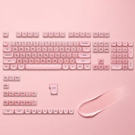 Teclas PBT de 132 teclas, teclas de gelatina, lindas tapas de teclas cremosas, perfil MOA para teclados mecánicos Cherry Gateron MX 61/68/84/87/98/100, color rosa