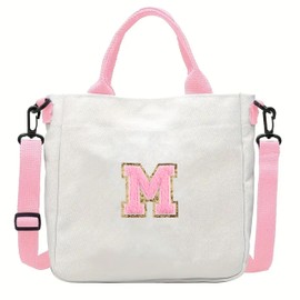 Crossbody Bag for Girls Initial Canvas Travel Messenger Bag Letter Birthday Present Teen Girls Holiday Present (Pink M)