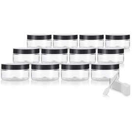 8 oz Clear PET Plastic Low Profile Jar with Black Smooth Lids 12 Pack Refillable Empty Storage Containers