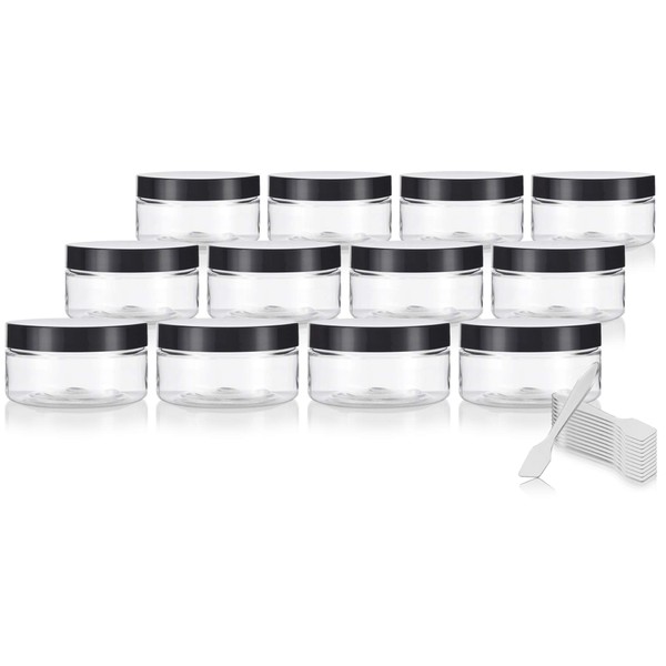 8 oz Clear PET Plastic Low Profile Jar with Black