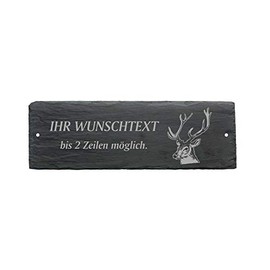 Door Sign Deer Head Antlers Engraved with Desired Text Made of Slate 22 x 8 cm