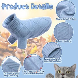 EMUST Dog Sweaters for Large Dogs, Elastic Large Dog Sweater with Sleeves, Soft Cat Turtleneck Sweater for Fall & Winter, Blue XL