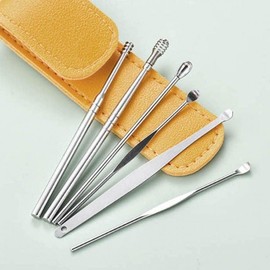 Portable 6-Piece Ear Pick Set for Self Earwax Removal, Nail Care & Toenail Clippers Deep Yellow 3ea